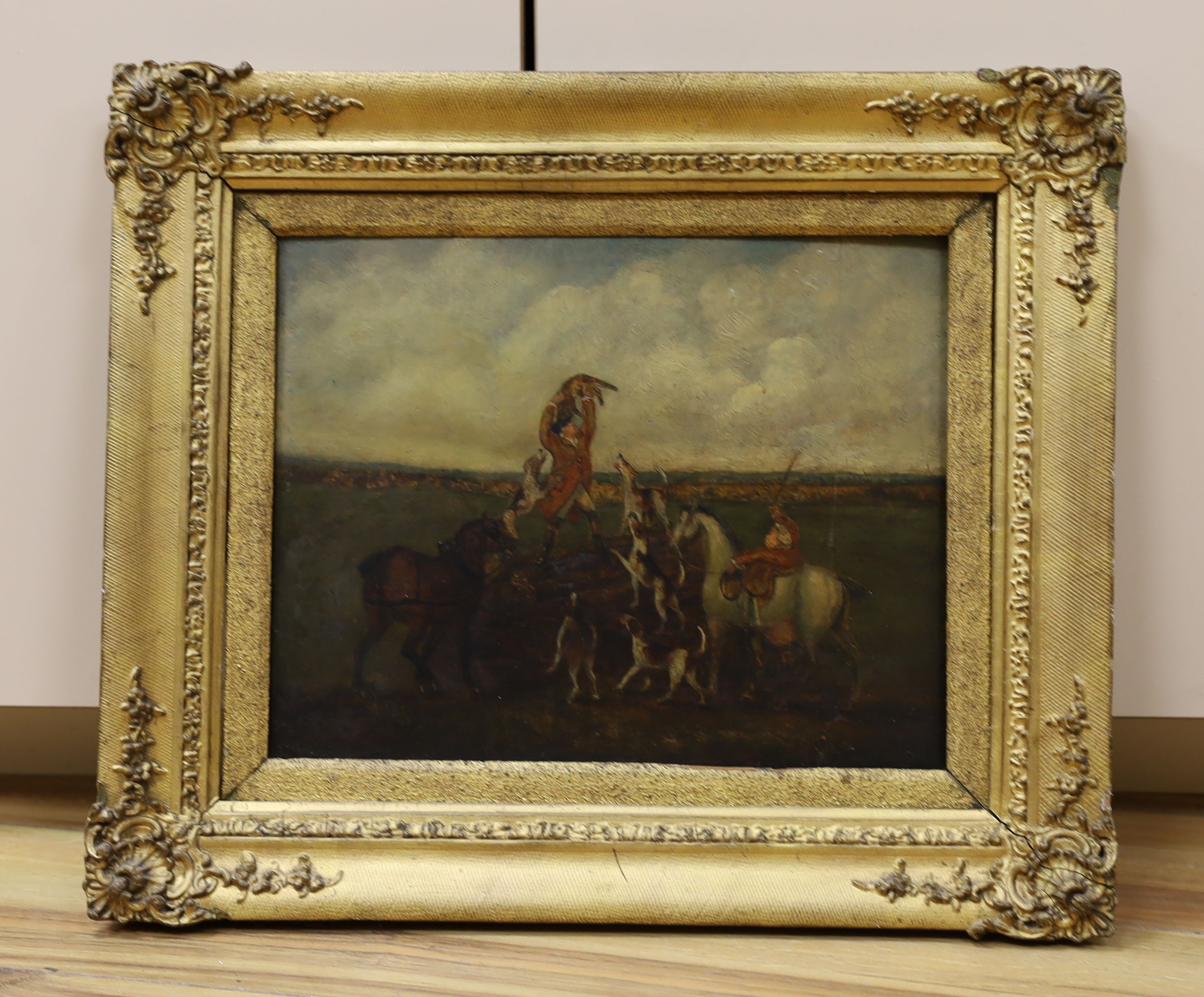 Victorian School, oil on board, Hunting scene; 'The Kill', 24 x 30cm